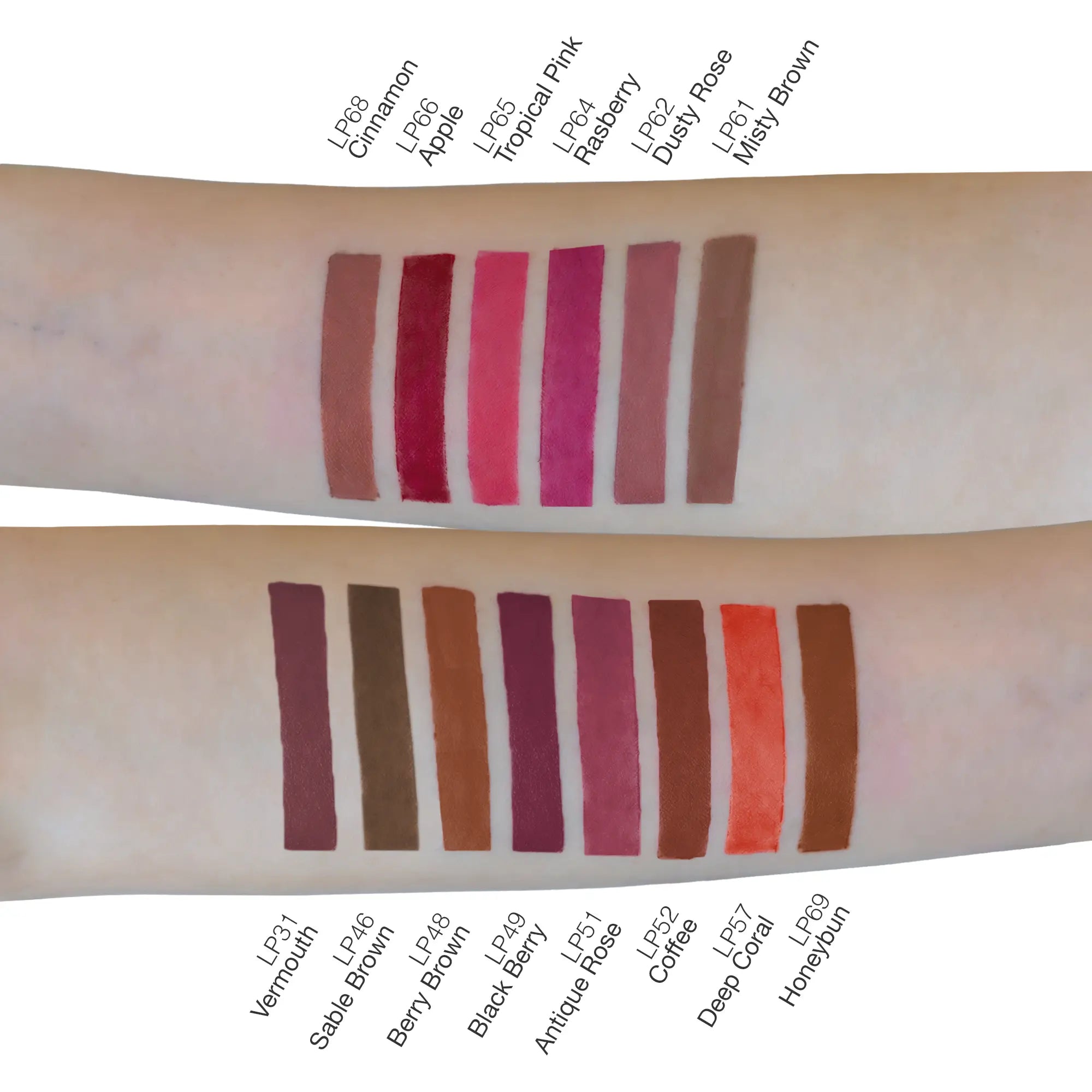 lip liners arm swatches by True Colour Beauty