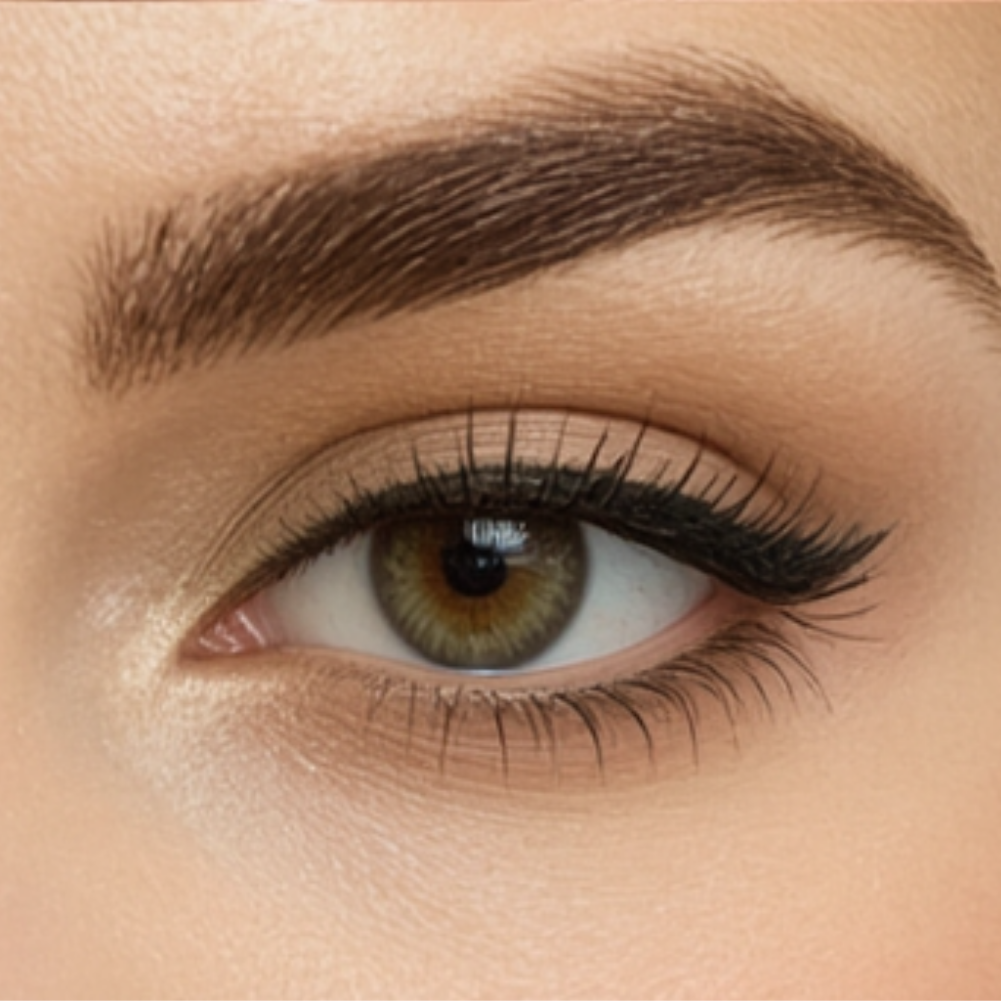Close-up of a brown eye with well-groomed eyebrow