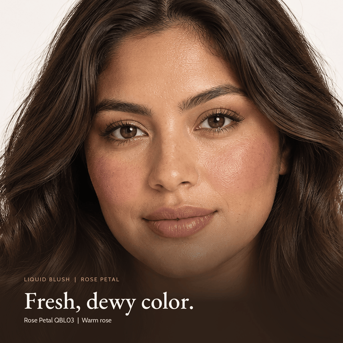 Close-up of model for Liquid Blush in Rose Petal