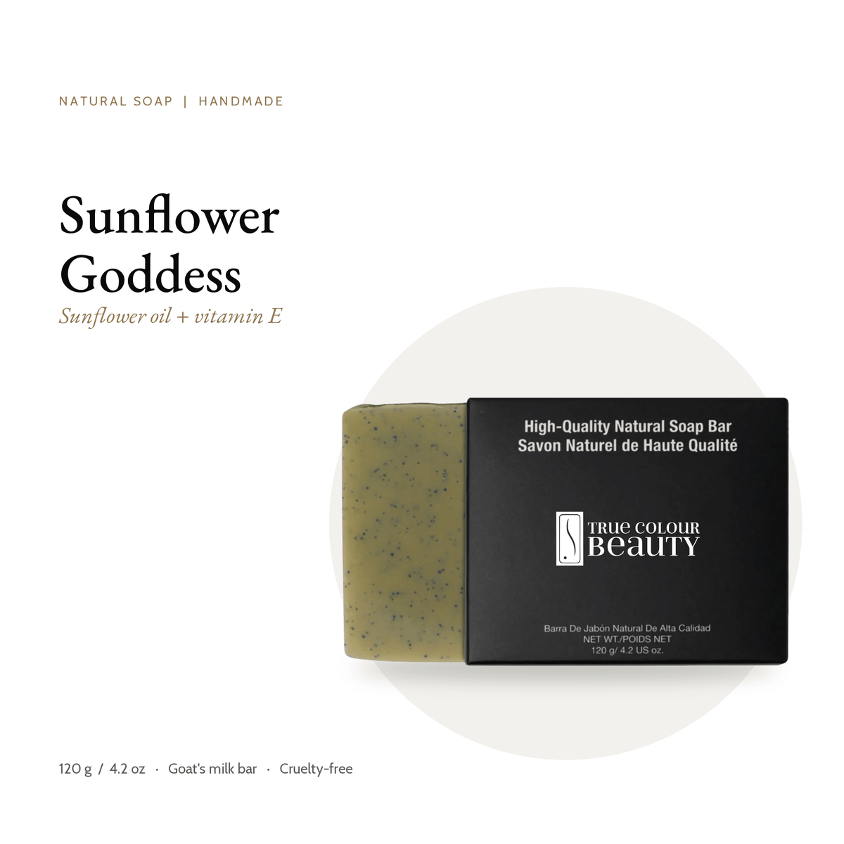 Sunflower Goddess Natural Soap bar and box, 120 g