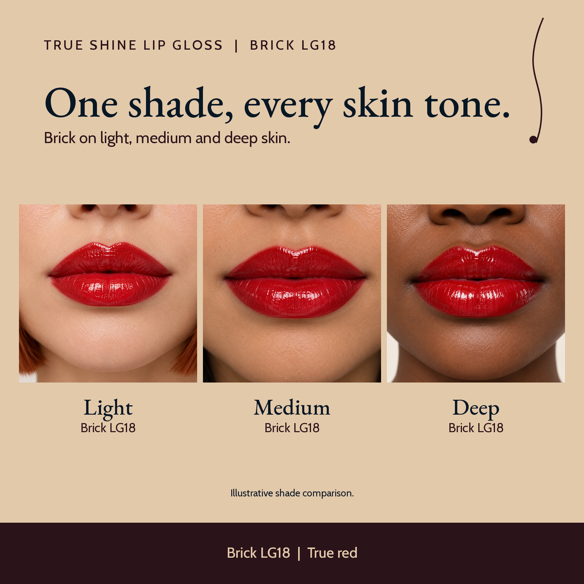 True Shine Lip Gloss, Brick LG18 shade comparison