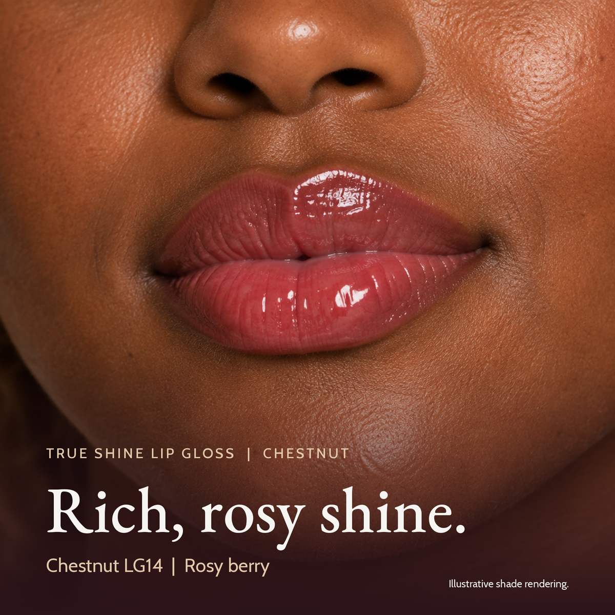 Model wearing True Shine Lip Gloss, Chestnut LG14