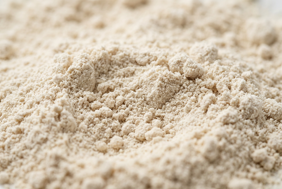 Fine cream-colored powder illustrating hydrolyzed keratin.