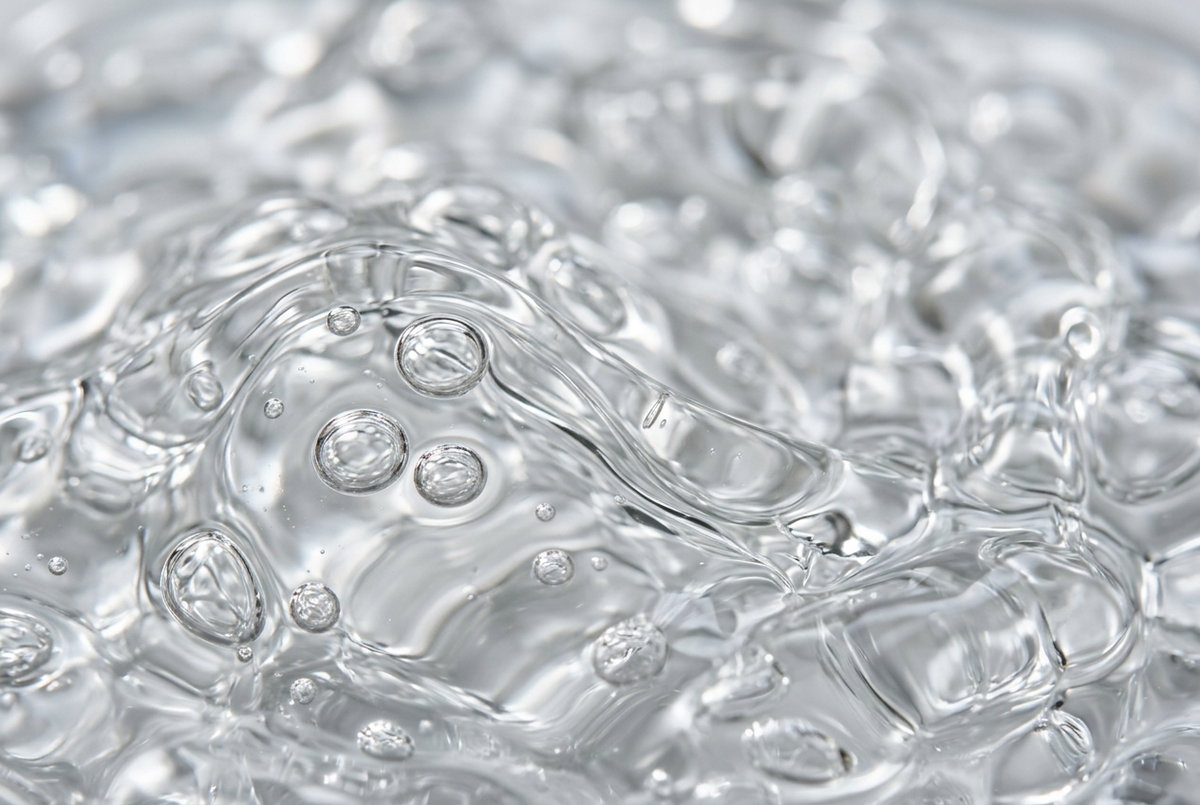 Clear liquid folds and droplets illustrating panthenol.