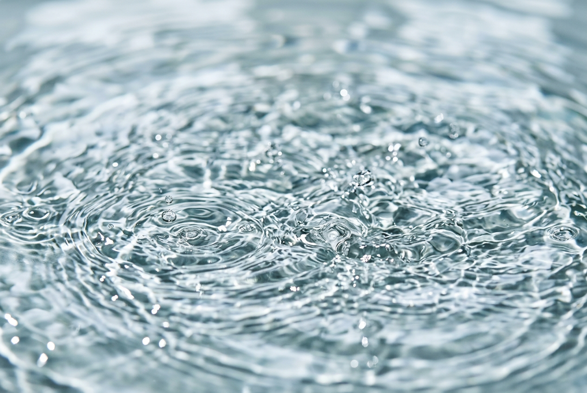 Clear liquid ripples and droplets illustrating sodium PCA.