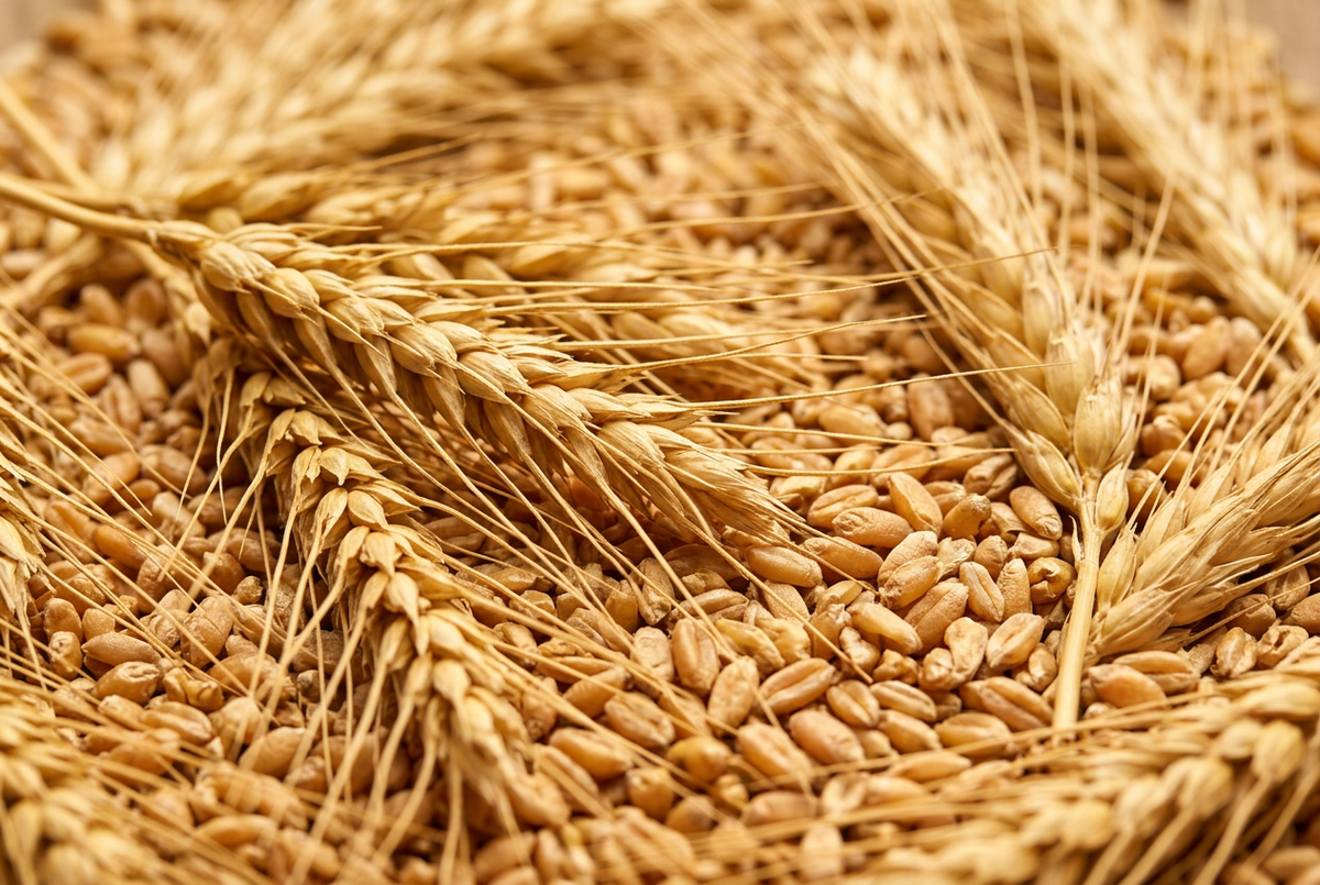 Golden wheat ears and kernels representing the source of hydrolyzed wheat protein.