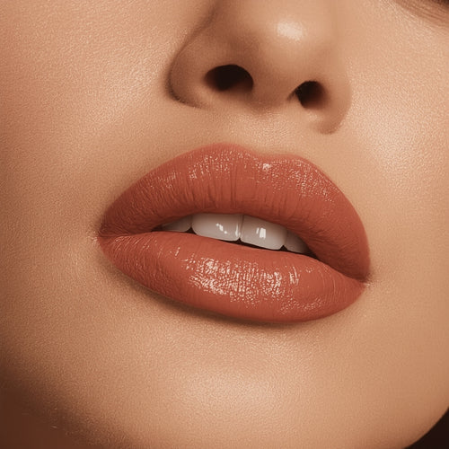Close-up of a person's lips with a focus on the lipstick color.