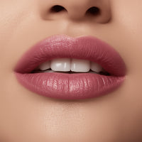 Close-up of a woman's lips with pink lipstick on a beige background