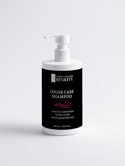 Bottle of Color Care Shampoo with pump on a white background