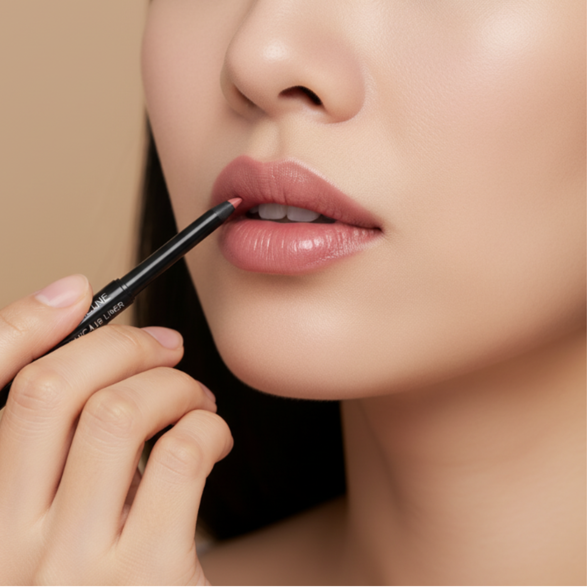 Person applying lipstick with a pencil
