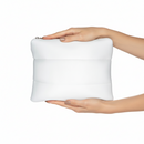 White MAKEUP BAG held by a person's hands on a white background