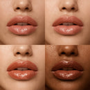 Close-up of lips with different shades of pink and brown on a neutral background
