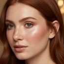 Close-up of a person with red hair and green eyes.