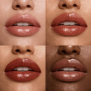 Four different shades of lipstick applied to lips with varying skin tones.