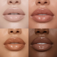 Four close-up images of lips with different skin tones and lip colors.