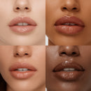 Close-up of four different lip shades on a neutral background
