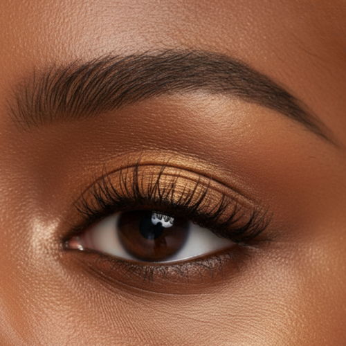 Close-up of a brown eye with well-defined eyeliner and lashes.