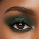 Close-up of a person's eye with green eyeshadow
