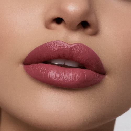 Close-up of a woman's lips with a soft pink lipstick