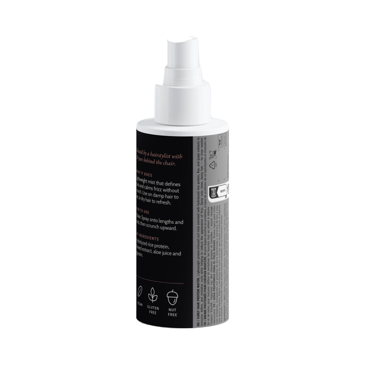 True Curl Protein Mist, back of pack