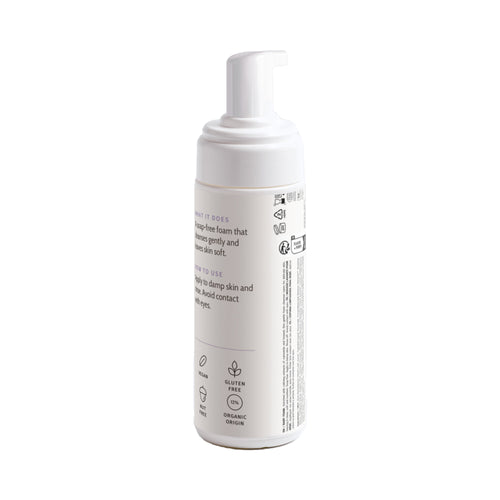 Soft Start Baby Foaming Wash bottle, back label with ingredients and directions