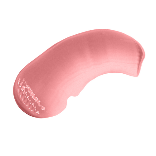 Pink lip balm smear with brand name on a white background