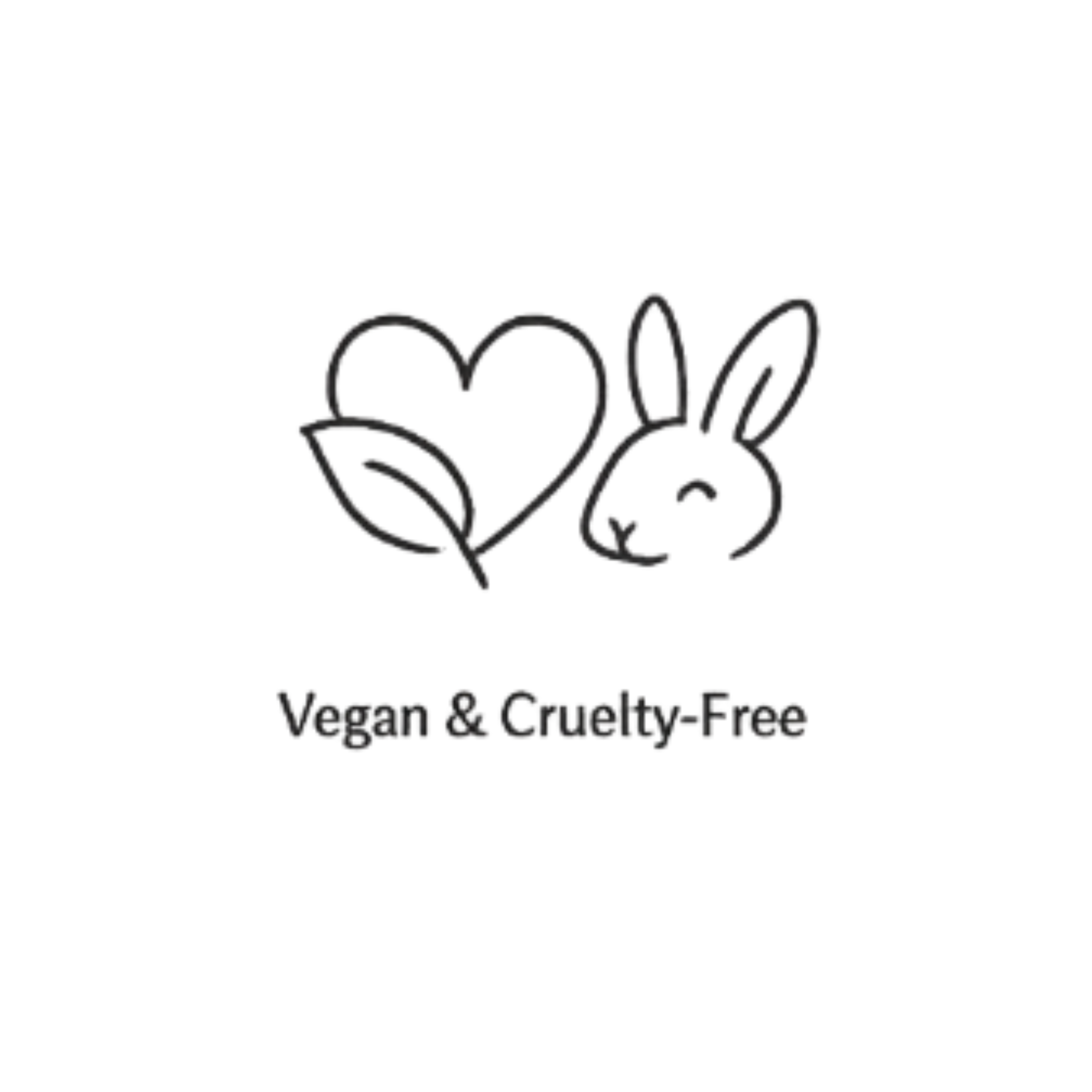 Logo with a heart and bunny, indicating vegan and cruelty-free products, on a white background.