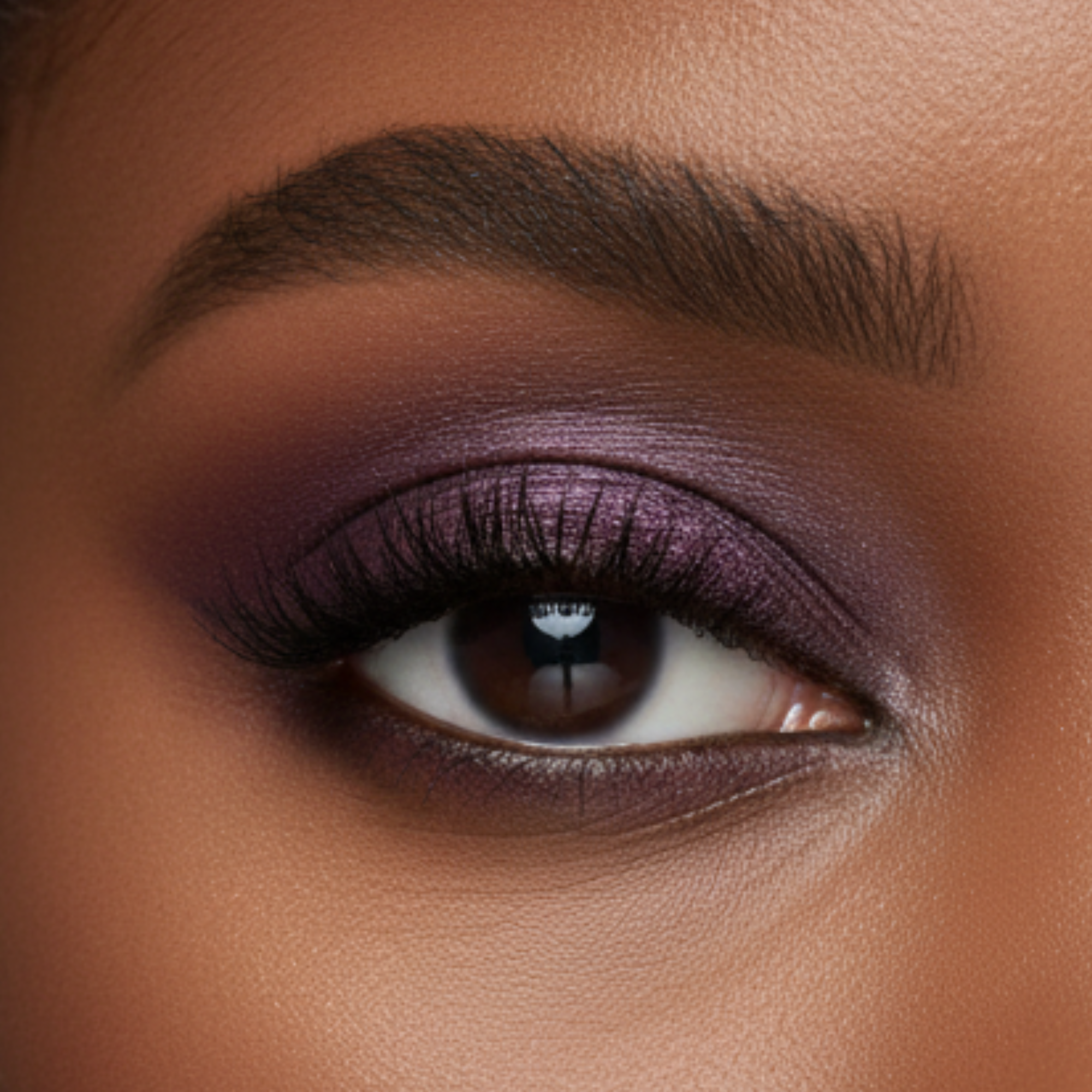 Close-up of a woman's eye with purple eyeshadow