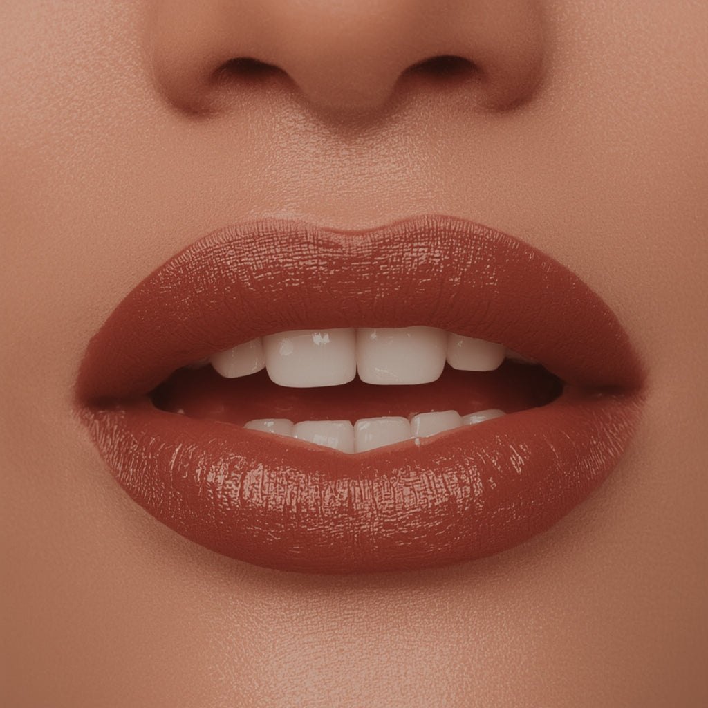Close-up of a person's lips with a focus on the lipstick color.