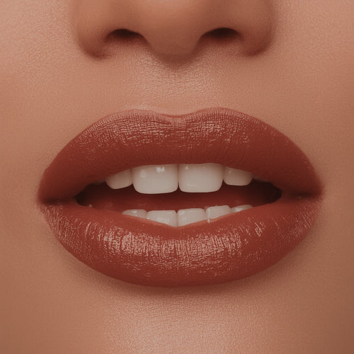 Close-up of a person's lips with a focus on the lipstick color.