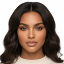 Woman with long, wavy hair on a white background