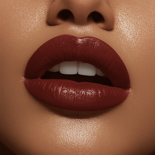 Close-up of a person's lips with a focus on the lipstick color.