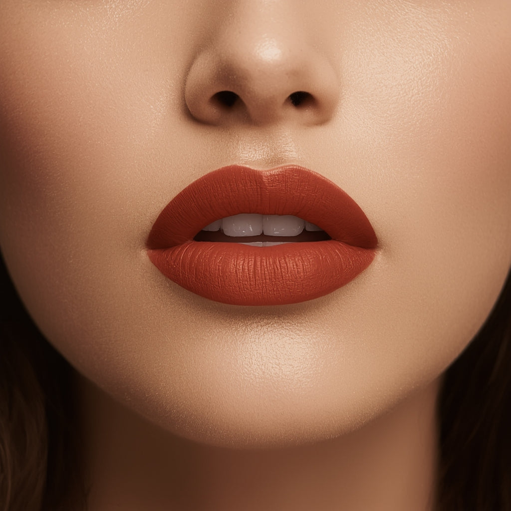 Close-up of a woman's lips with a bold red lipstick