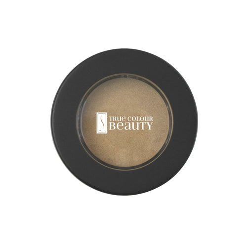 Single Pan Eyeshadow - Golden Moon in a close-up of its sleek container, showcasing its finely milled, blendable powder for customizable, all-day wear.