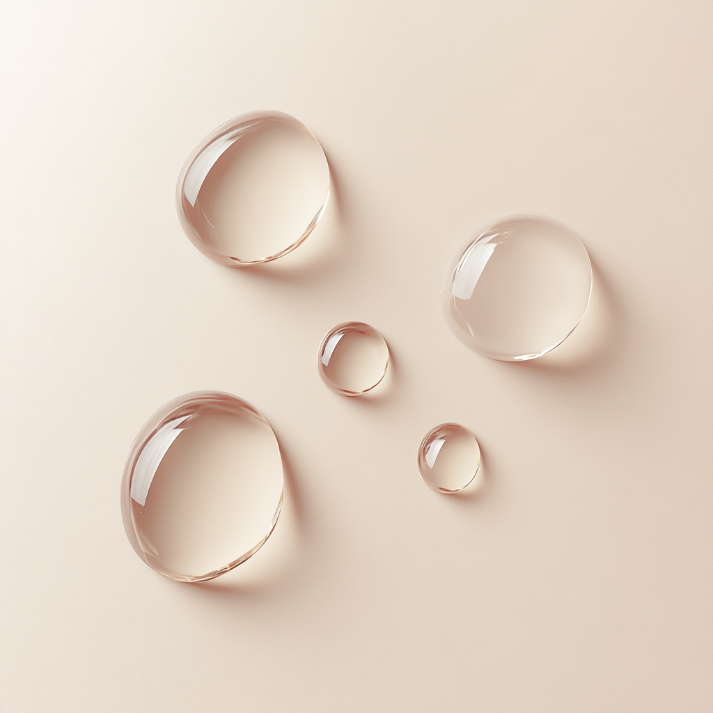 Clear liquid drops on a beige background