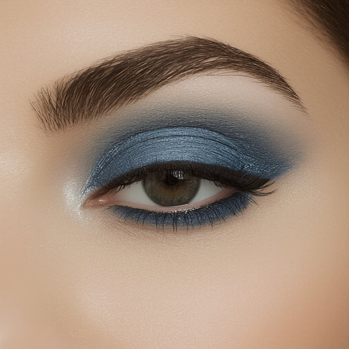 Close-up of a eye with blue and black smoky eye makeup