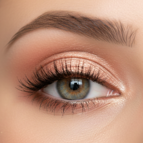 Close-up of a woman's eye with bronze eyeshadow