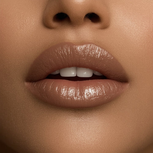 Close-up of a person's lips with a neutral background