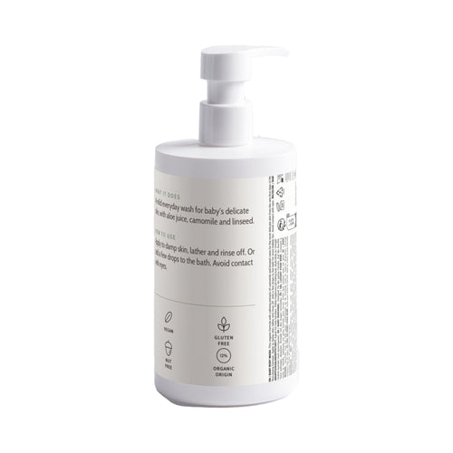 Soft Start Baby Body Wash bottle, back label with ingredients and directions
