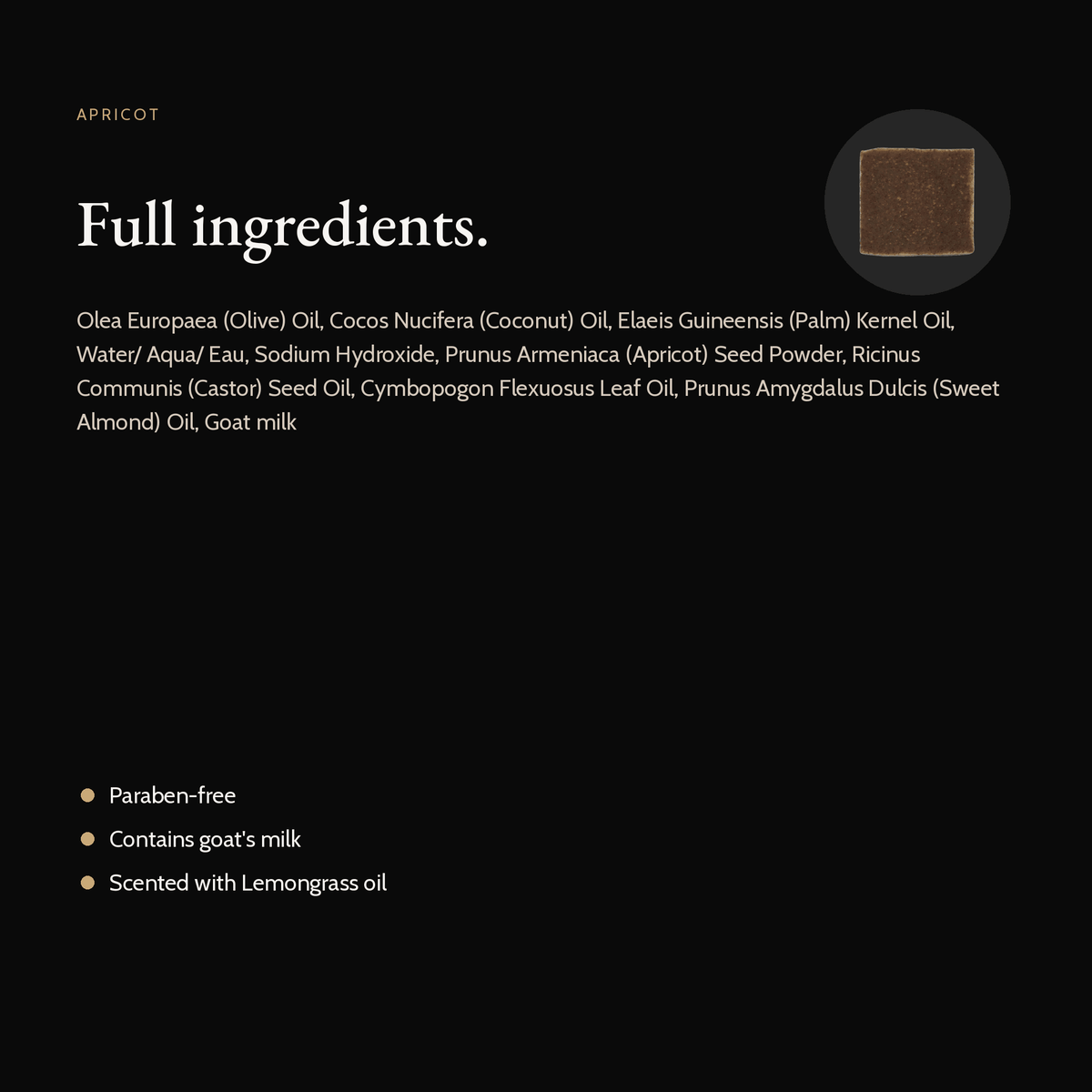 Apricot Natural Soap full ingredient list