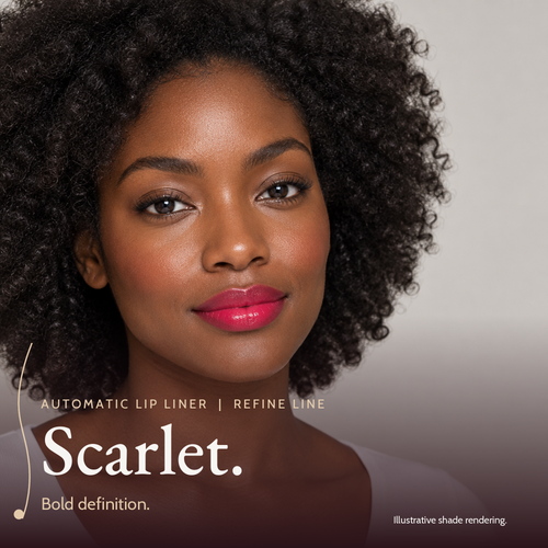 Model wearing Automatic Lip Liner, Scarlet