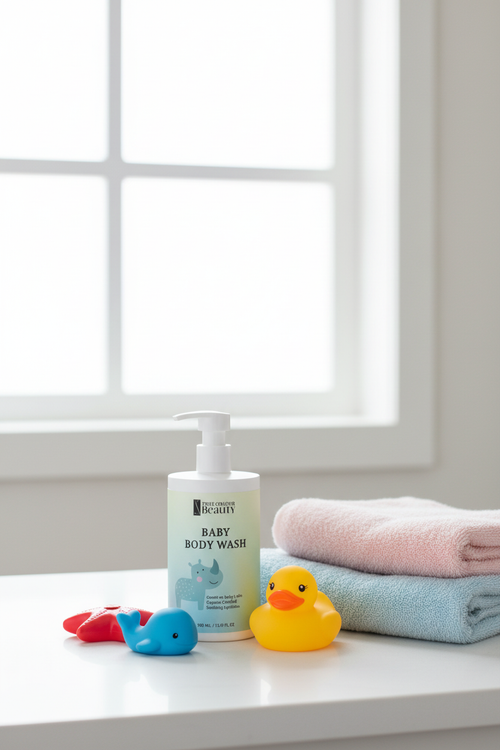 Baby body wash with towels and window