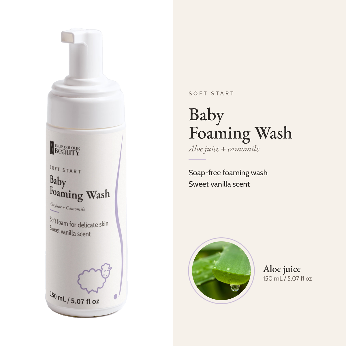 Soft Start Baby Foaming Wash bottle with its key ingredient
