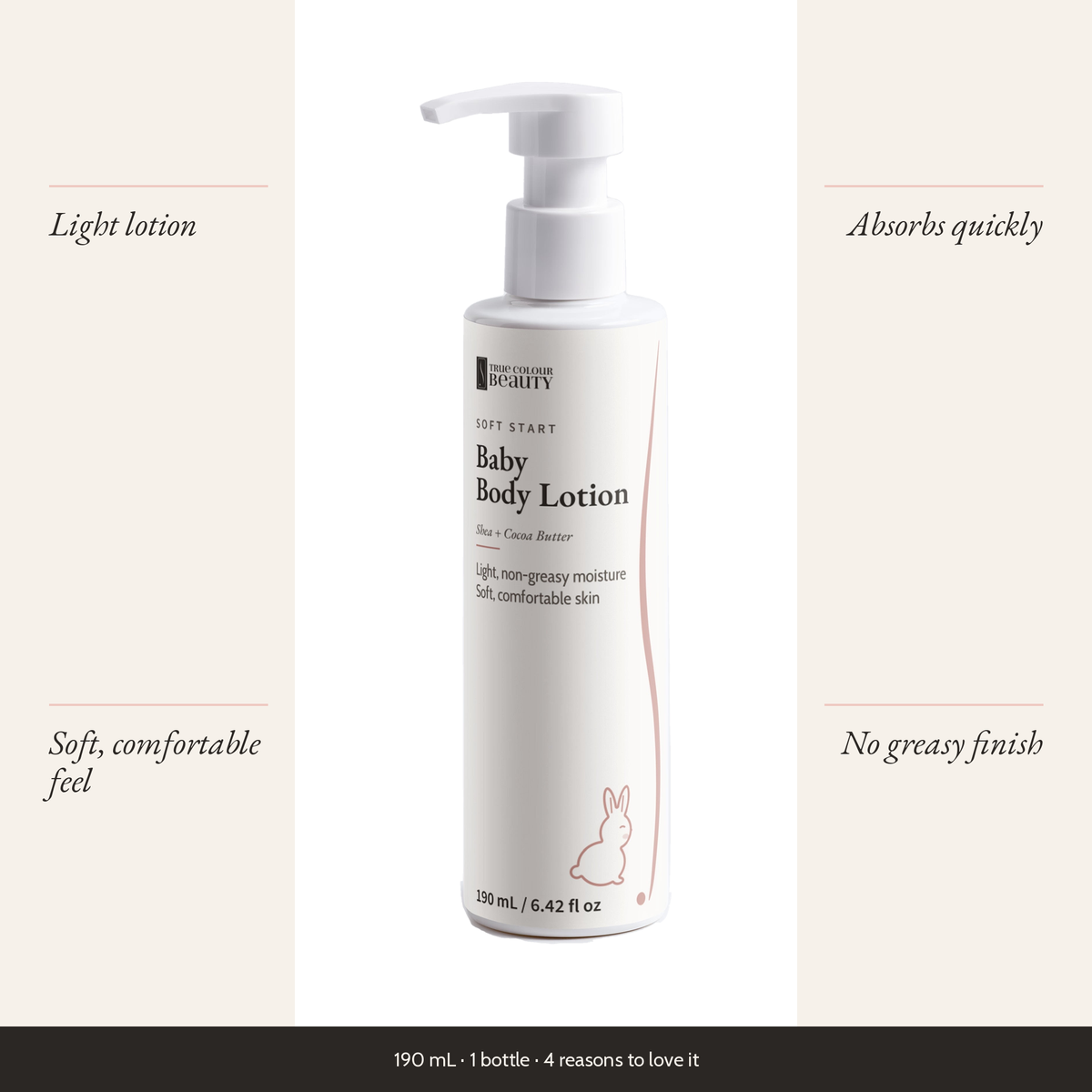Soft Start Baby Body Lotion bottle with four benefits