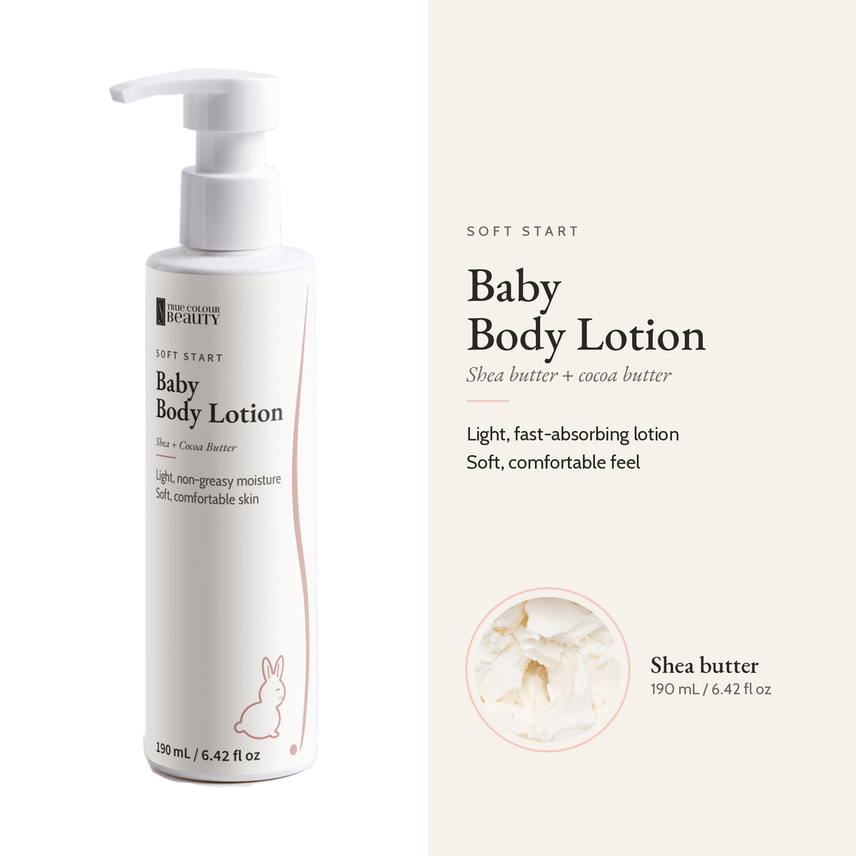 Soft Start Baby Body Lotion bottle with its key ingredient
