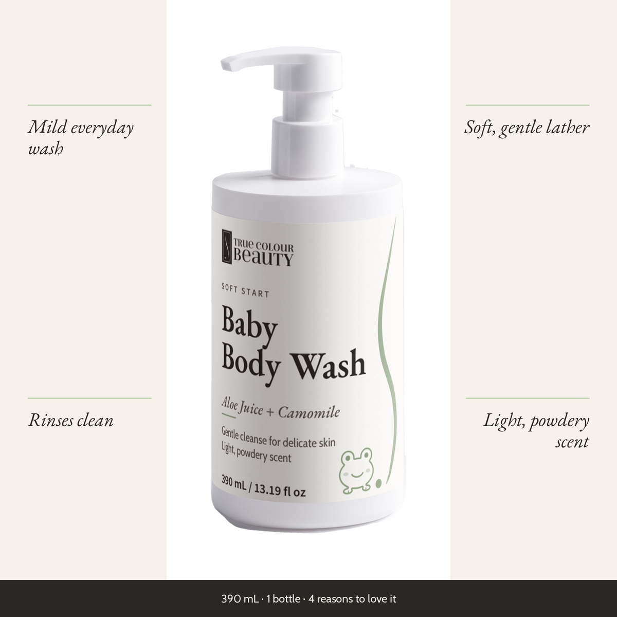 Soft Start Baby Body Wash bottle with four benefits