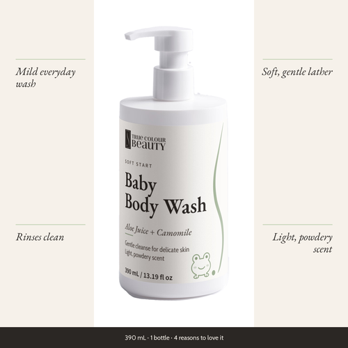 Soft Start Baby Body Wash bottle with four benefits