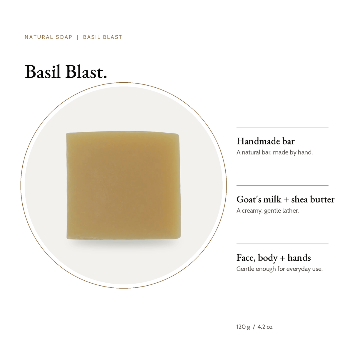Basil Blast Natural Soap bar with key benefits