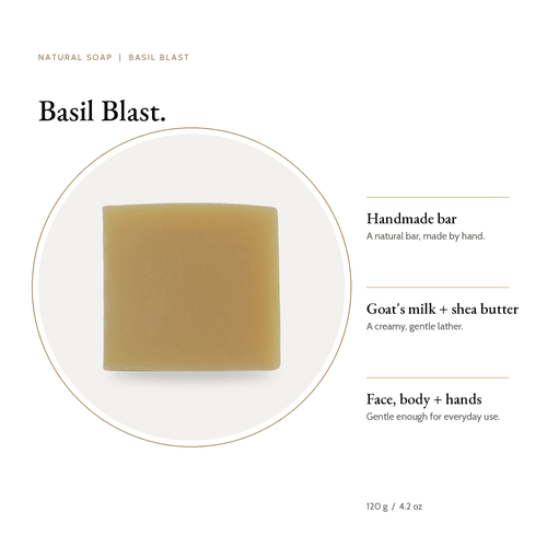 Basil Blast Natural Soap bar with key benefits