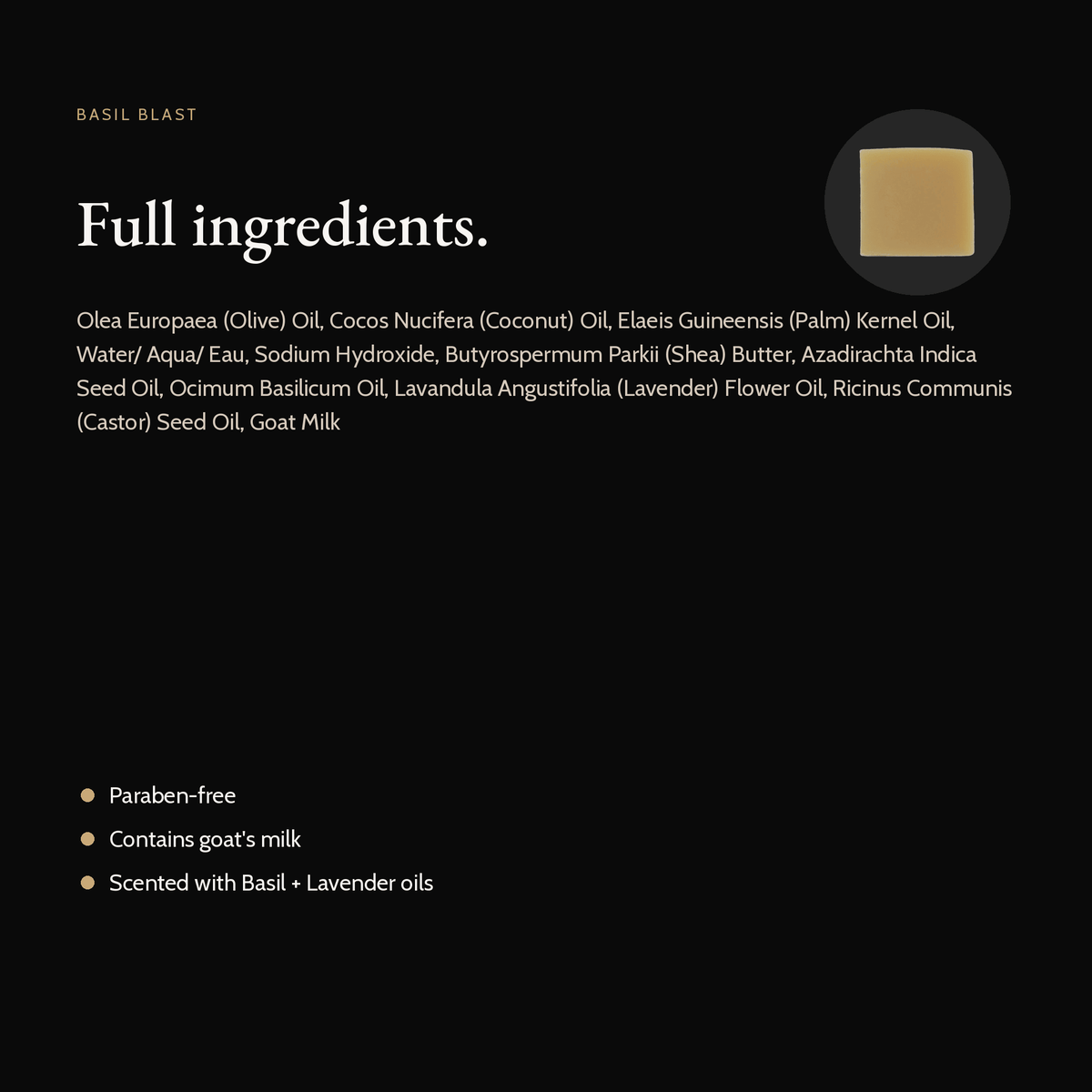 Basil Blast Natural Soap full ingredient list